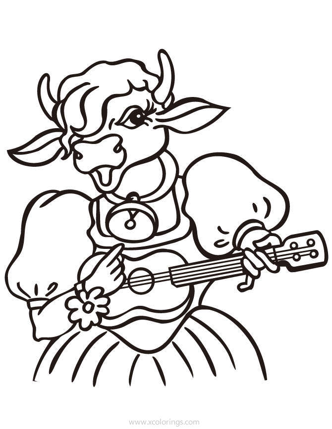 Free Cow Playing Guitar Coloring Page printable