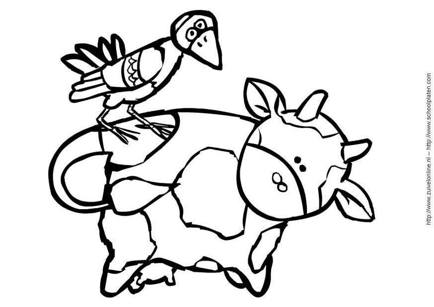 Free Cow and Bird Coloring Page printable