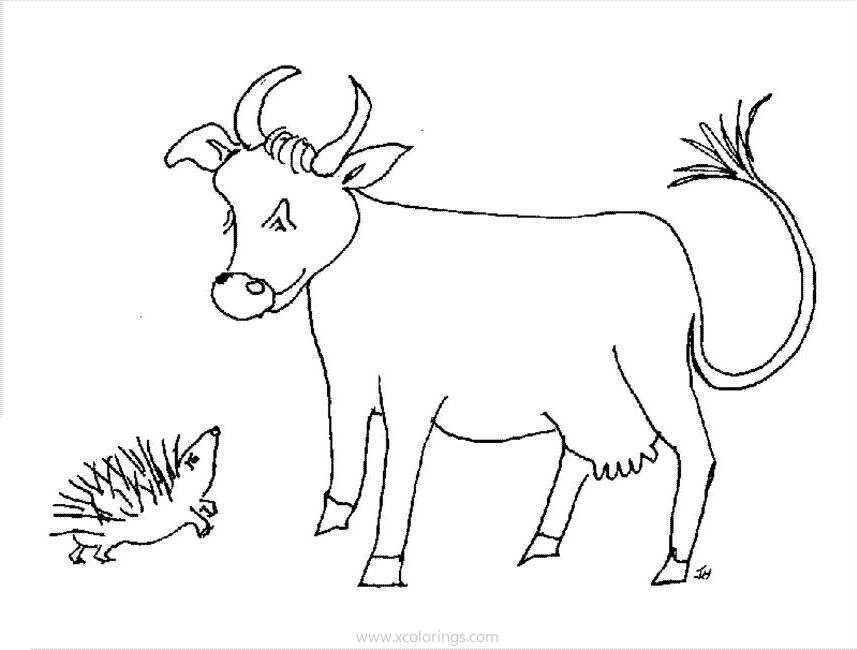 Free Cow and Hedgehog Coloring Page printable