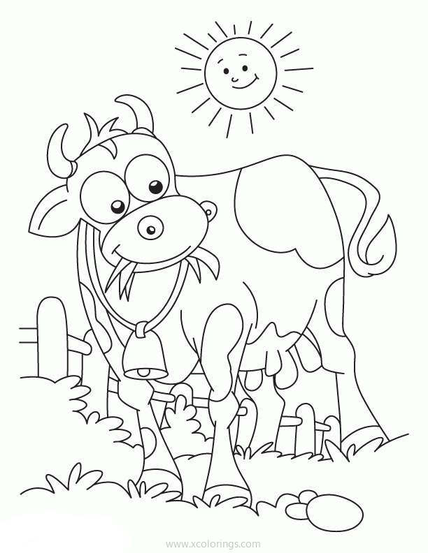 Free Cow and Sun Coloring Pages printable