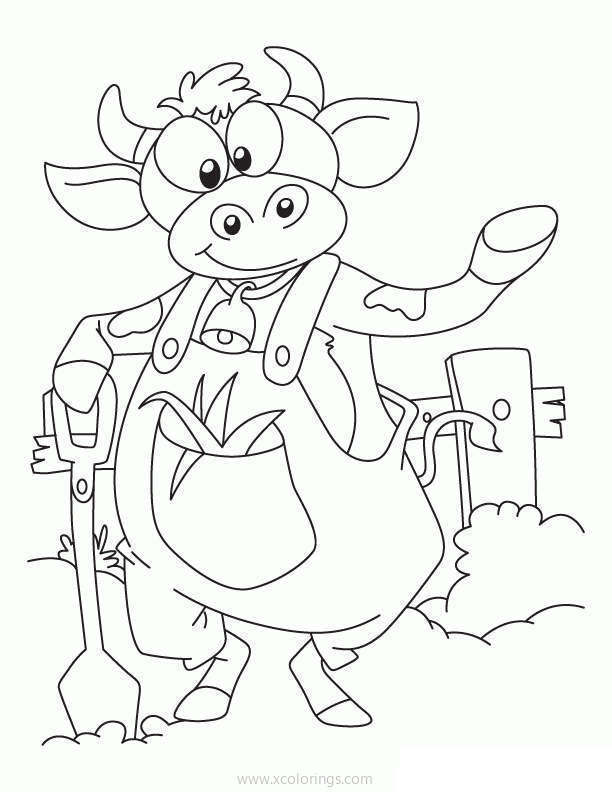 Free Cow is Working Coloring Page printable