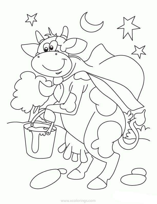 Free Cow with Bucket Coloring Pages printable