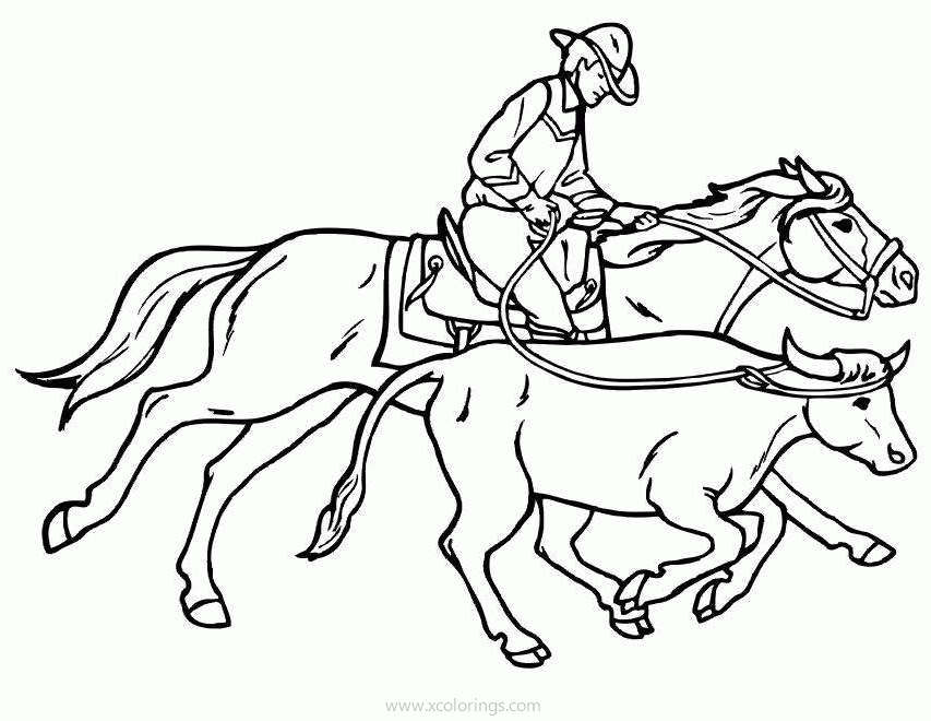 Free Cowboy Roping A Cow Coloring Page printable