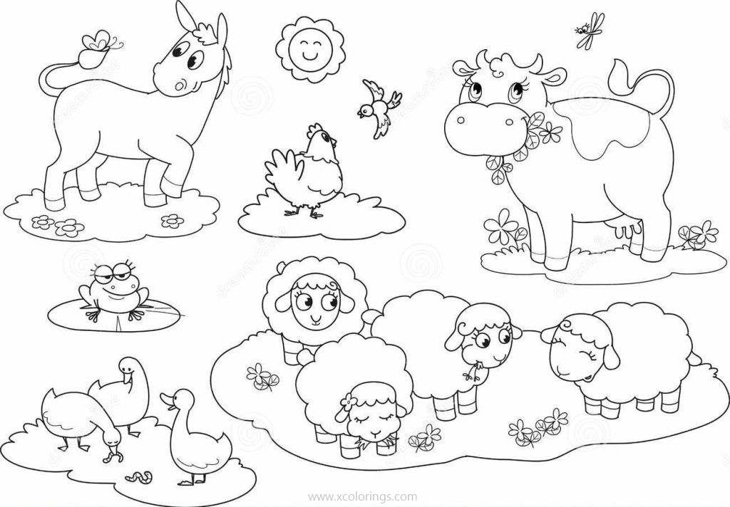 Free Cute Farm Animals Cow Seep and Ducks Coloring Pages printable