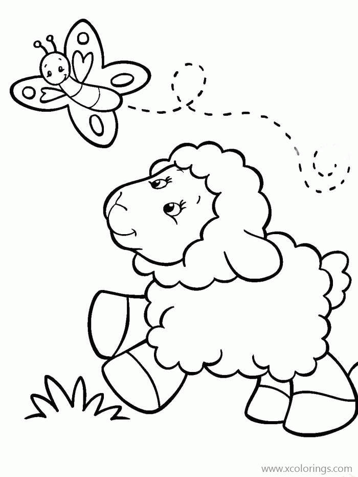 Free Cute Sheep and Butterfly Coloring Pages printable