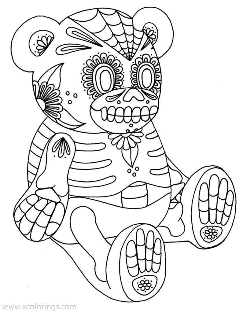 Free Day of The Dead Coloring Page Skull Bear printable