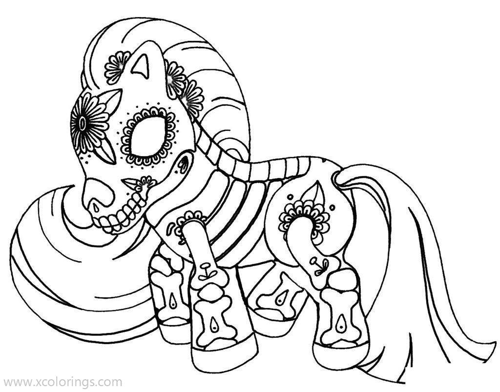 Free Day of The Dead Coloring Page Skull Pony printable