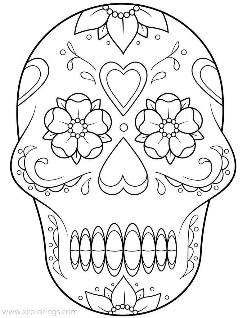 Free Day of The Dead Coloring Page Skulls Art printable