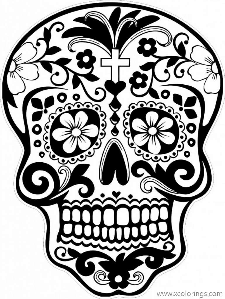 Free Day of The Dead Coloring Page with Cross printable