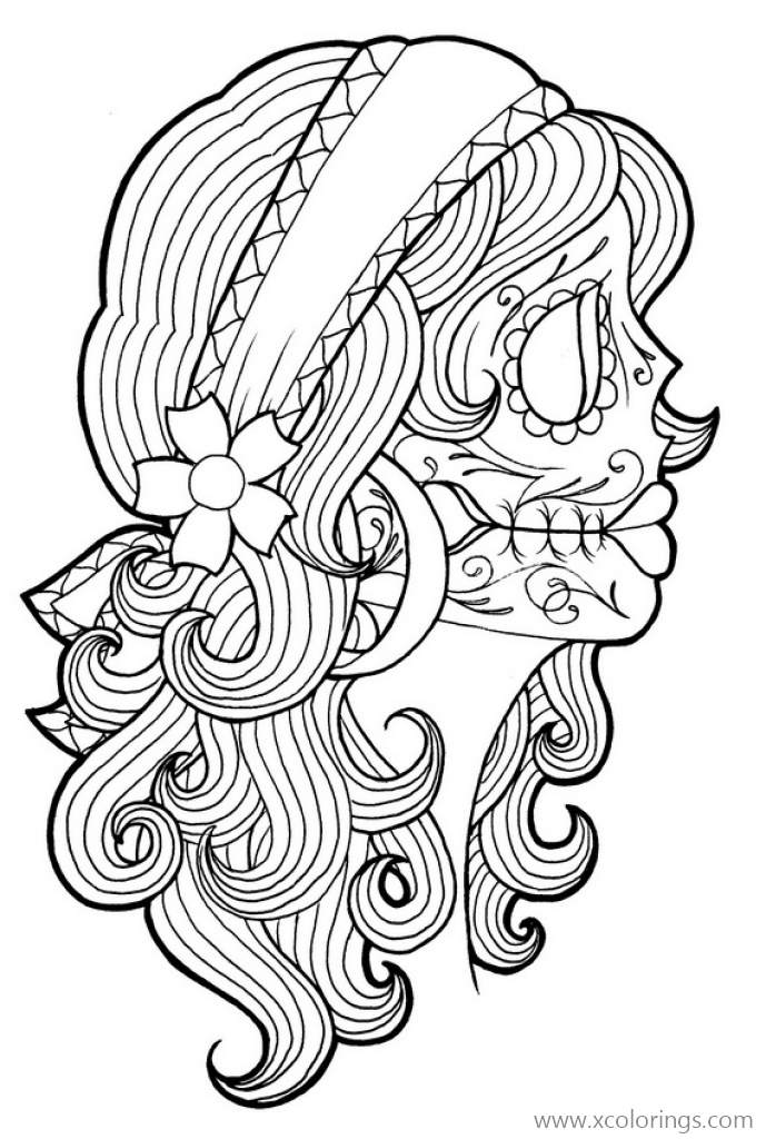 Free Day of The Dead Girl Face Coloring Page printable