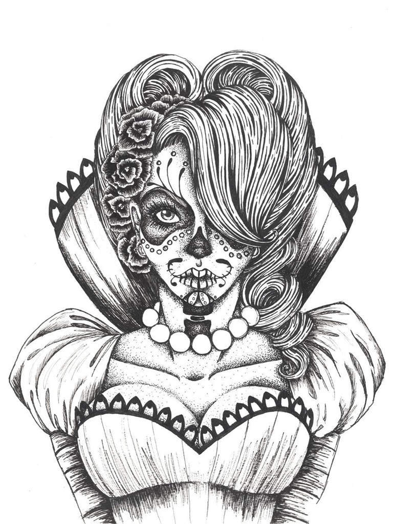 Free Day of The Dead Hot Girl Coloring Page printable