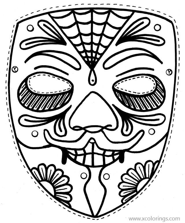 Free Day of The Dead Mask Coloring Page printable