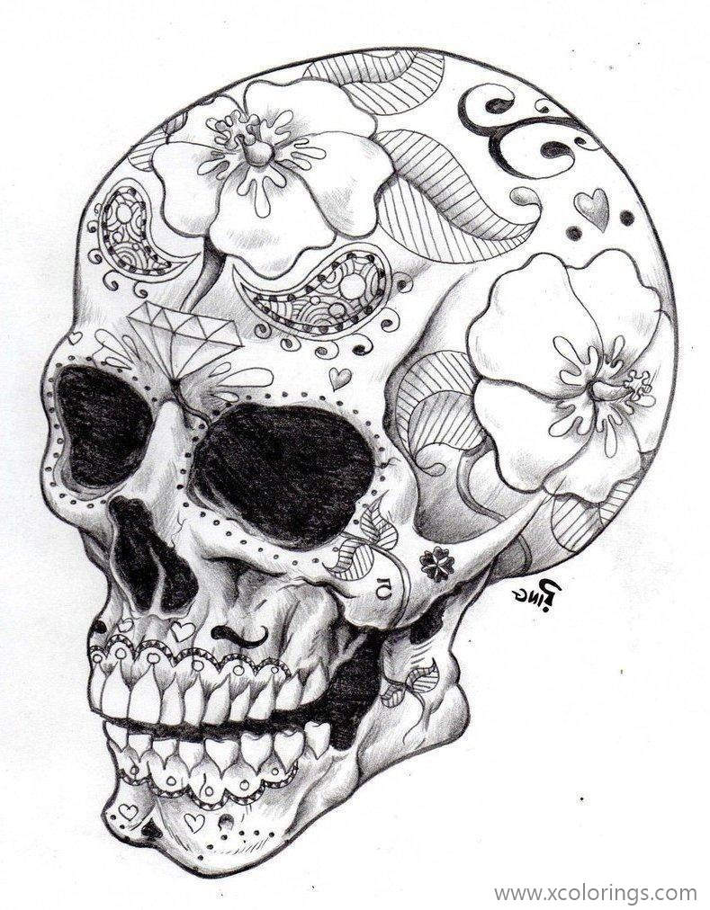Free Day of The Dead Realistic Skull Coloring Page printable