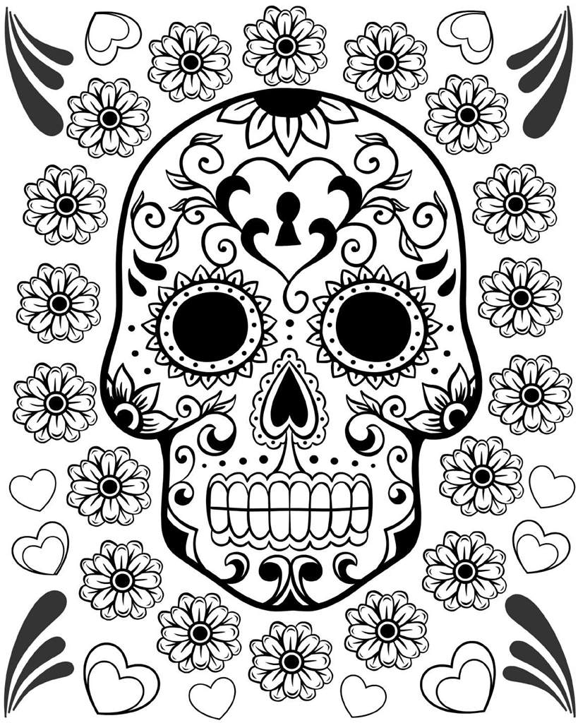 Free Day of The Dead Skulls Coloring Page printable