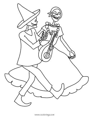 Free Dia De Los Muertos Coloring Page Skulls Couple printable