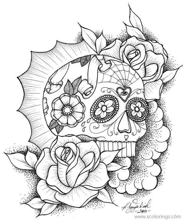 Free Dia De Los Muertos Coloring Page Sugar Skull Art printable