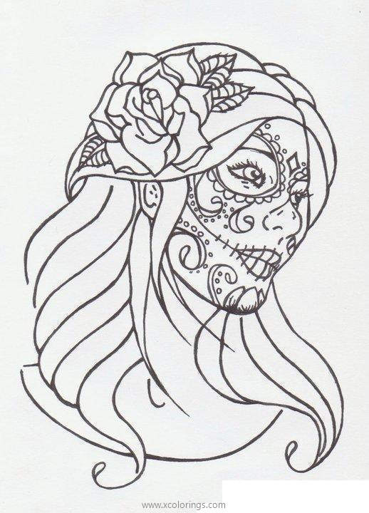 Free Dia De Los Muertos Coloring Page Sugar Skull Girl By Avengedginge printable