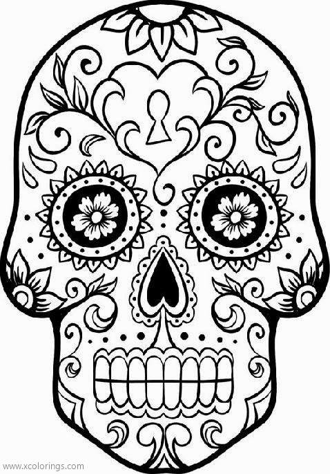 Free Dia De Los Muertos Coloring Page Sugar Skull Template printable