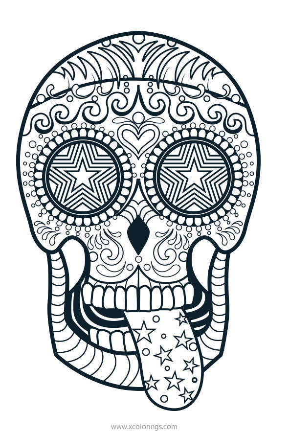 Free Dia De Los Muertos Coloring Pages Skull with Tongue printable