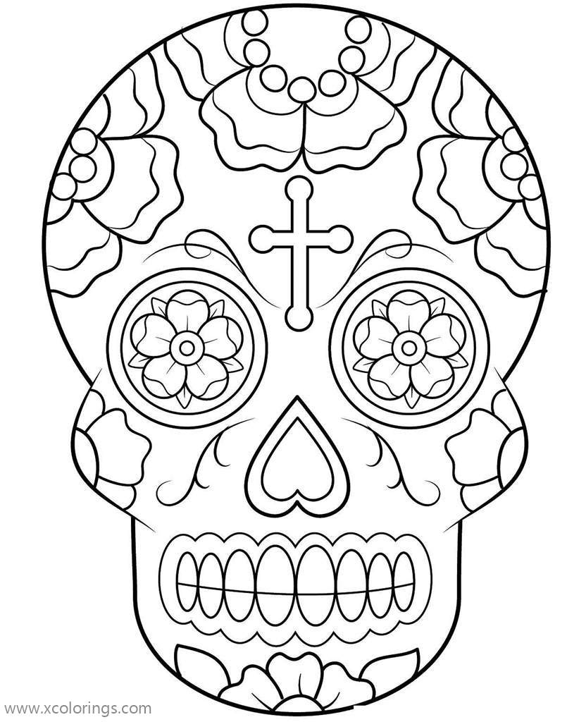 Free Dia De Los Muertos Coloring Pages with Cross on Head printable