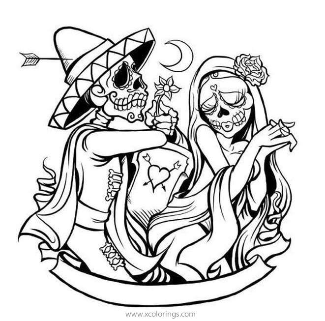 Free Dia De Los Muertos Couples Coloring Page printable