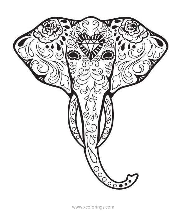 Free Dia De Los Muertos Elephant Skull Coloring Page printable
