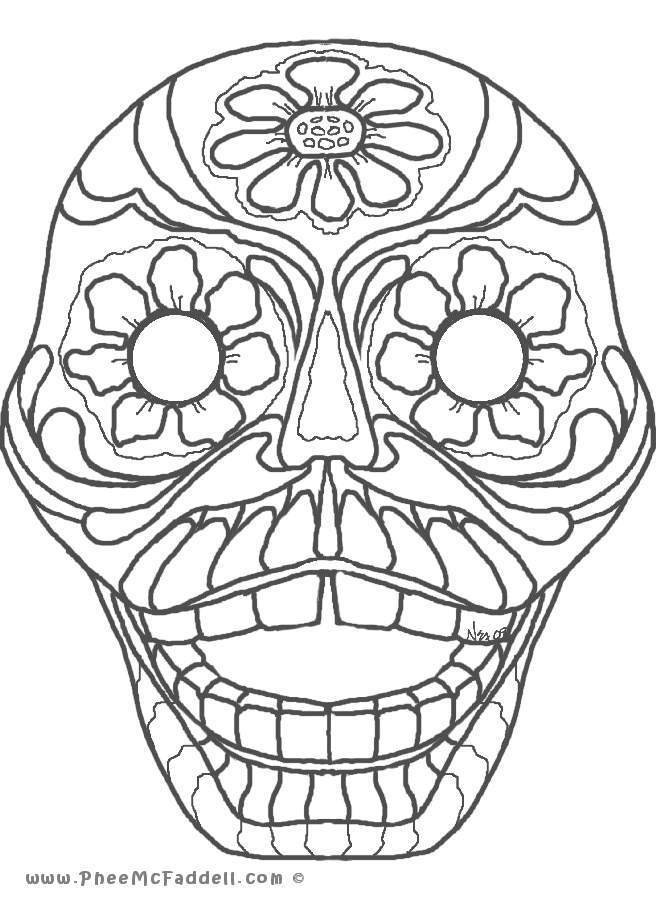 Free Dia De Los Muertos Skull Open Mouth Coloring Page printable