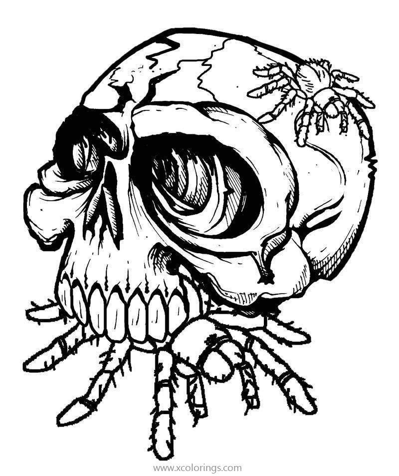 Free Dia De Los Muertos Skull and Spider Coloring Page printable