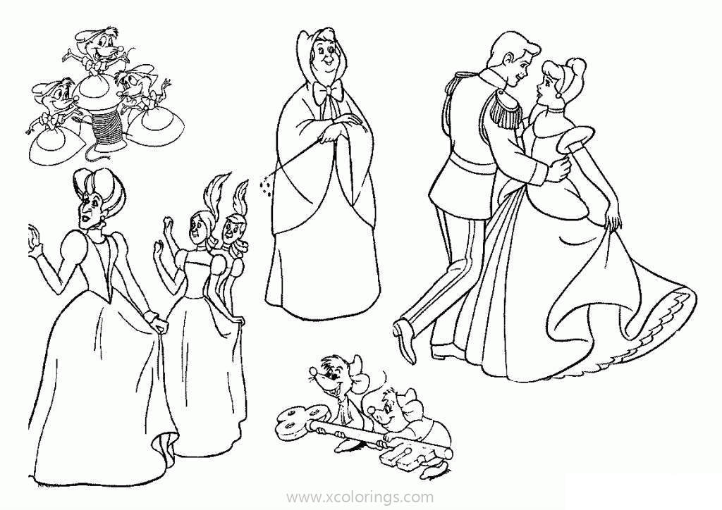 Free Disney Cinderella Characters Coloring Page printable