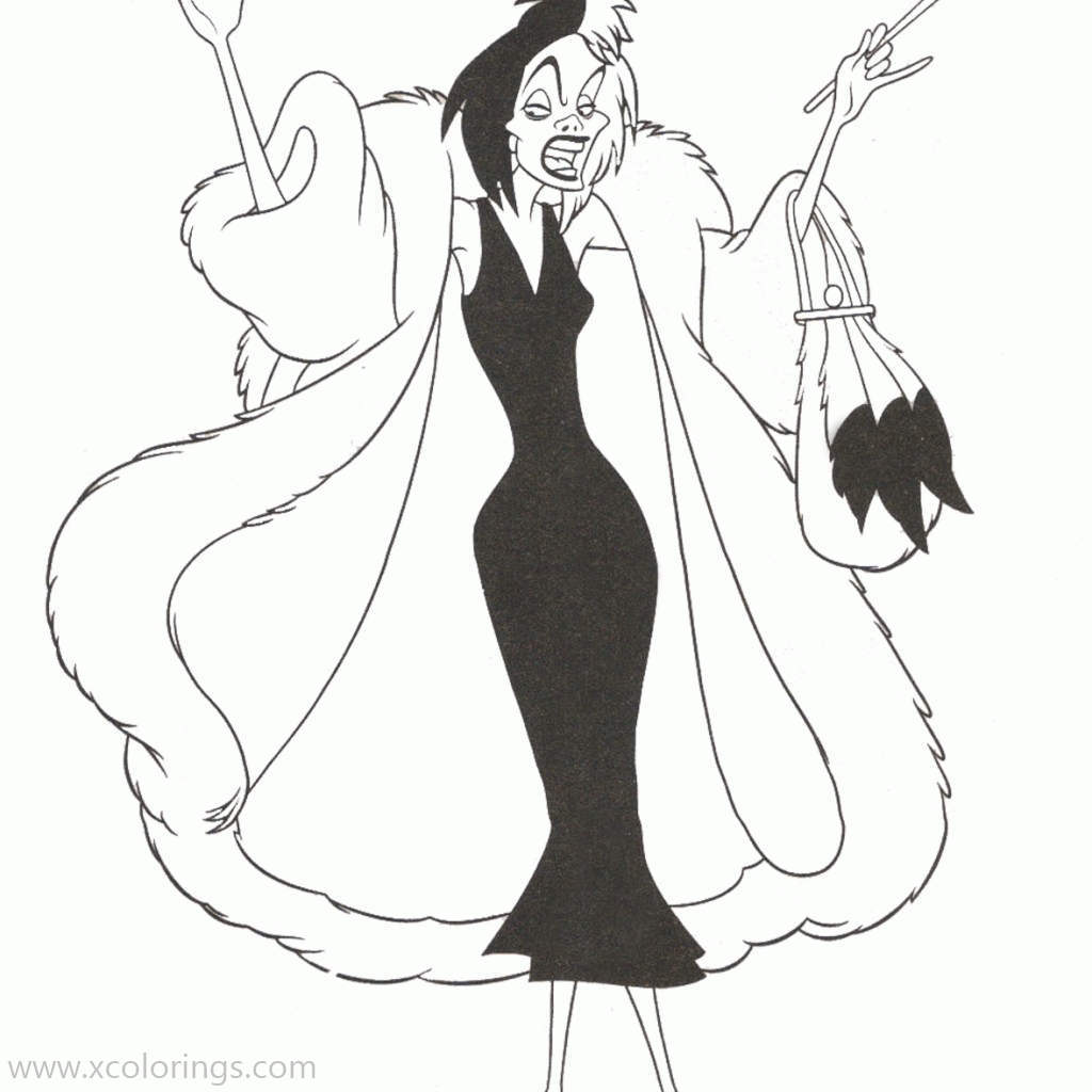 Disney Villains Coloring Pages Cruella De Vil - XColorings.com