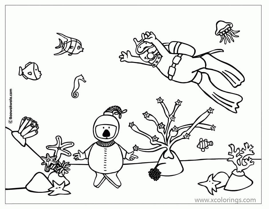 Free Diver and Jellyfish Coloring Pages printable