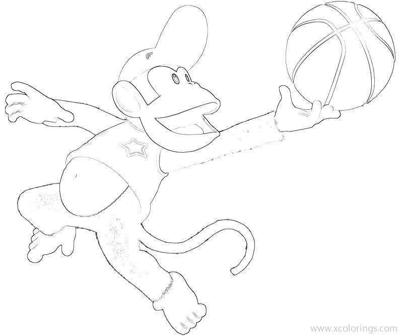 Free Donkey Kong Coloring Pages Diddy Kong Plays Basketball printable