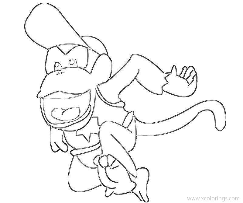 Free Donkey Kong Coloring Pages Diddy Kong is Jumping printable