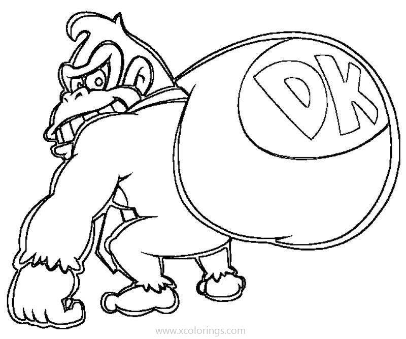 Free Donkey Kong Coloring Pages with A DK Bag printable