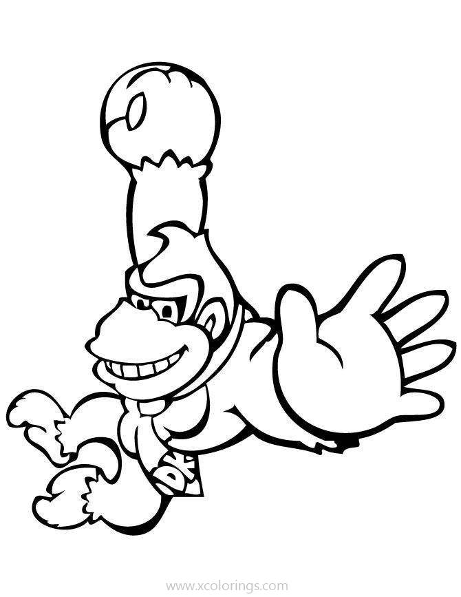 Free Donkey Kong Flying with Ball Coloring Pages printable