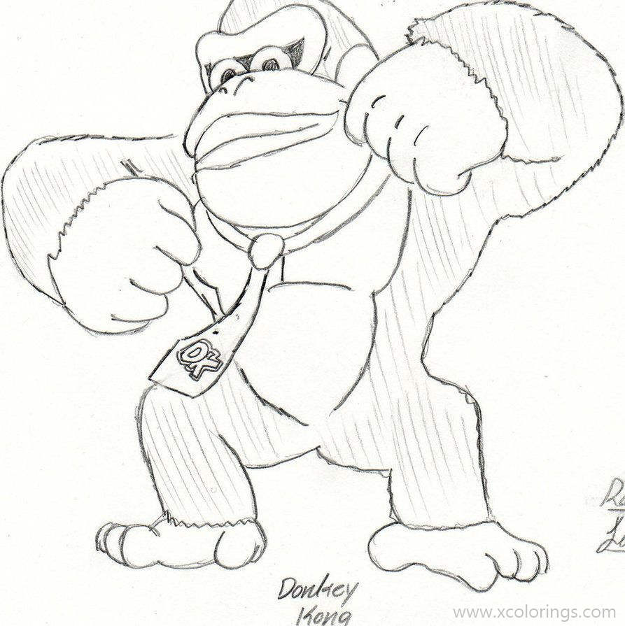 Free Donkey Kong Pencil Drawing Coloring Page printable