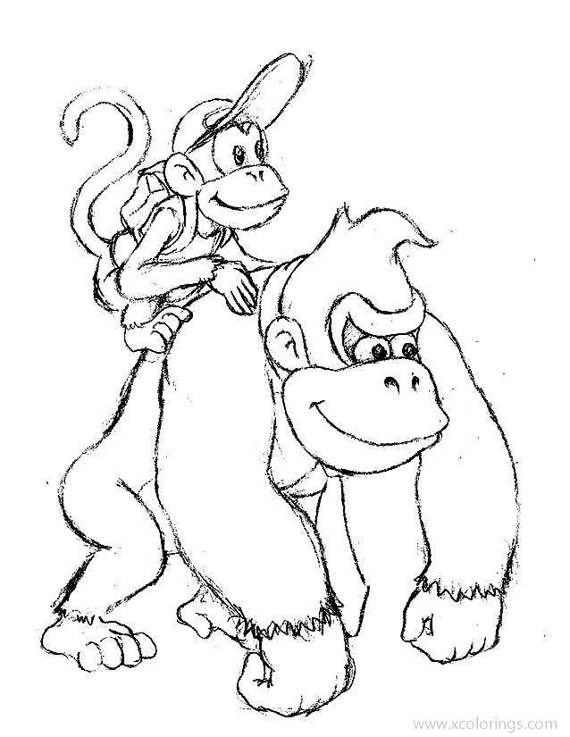 Free Donkey Kong and Diddy Kong Coloring Page printable