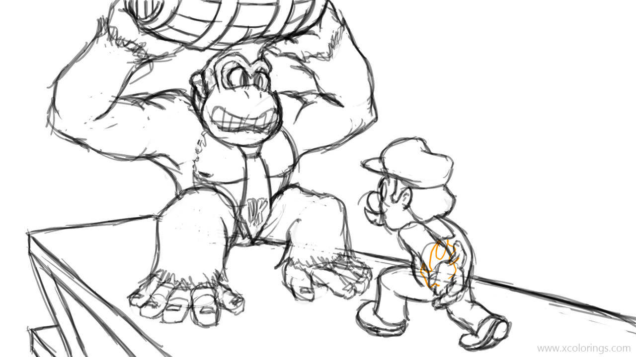 Free Donkey Kong and Mario Coloring Page printable