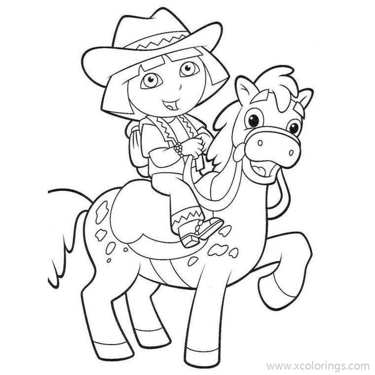 Free Dora Riding Baby Horse Coloring Pages printable