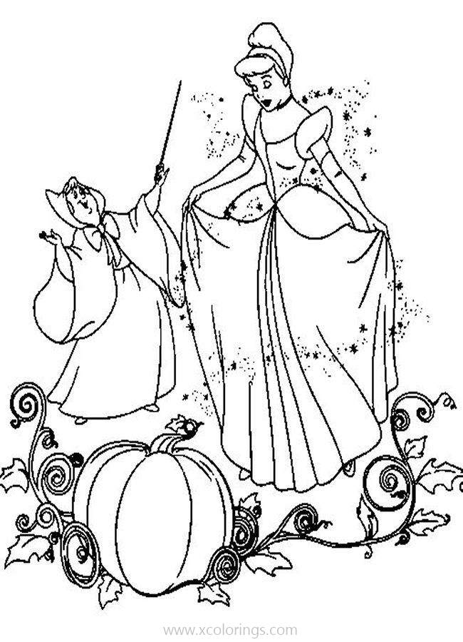 Free Fairy Godmother Plays Magic to Cinderella Coloring Pages printable