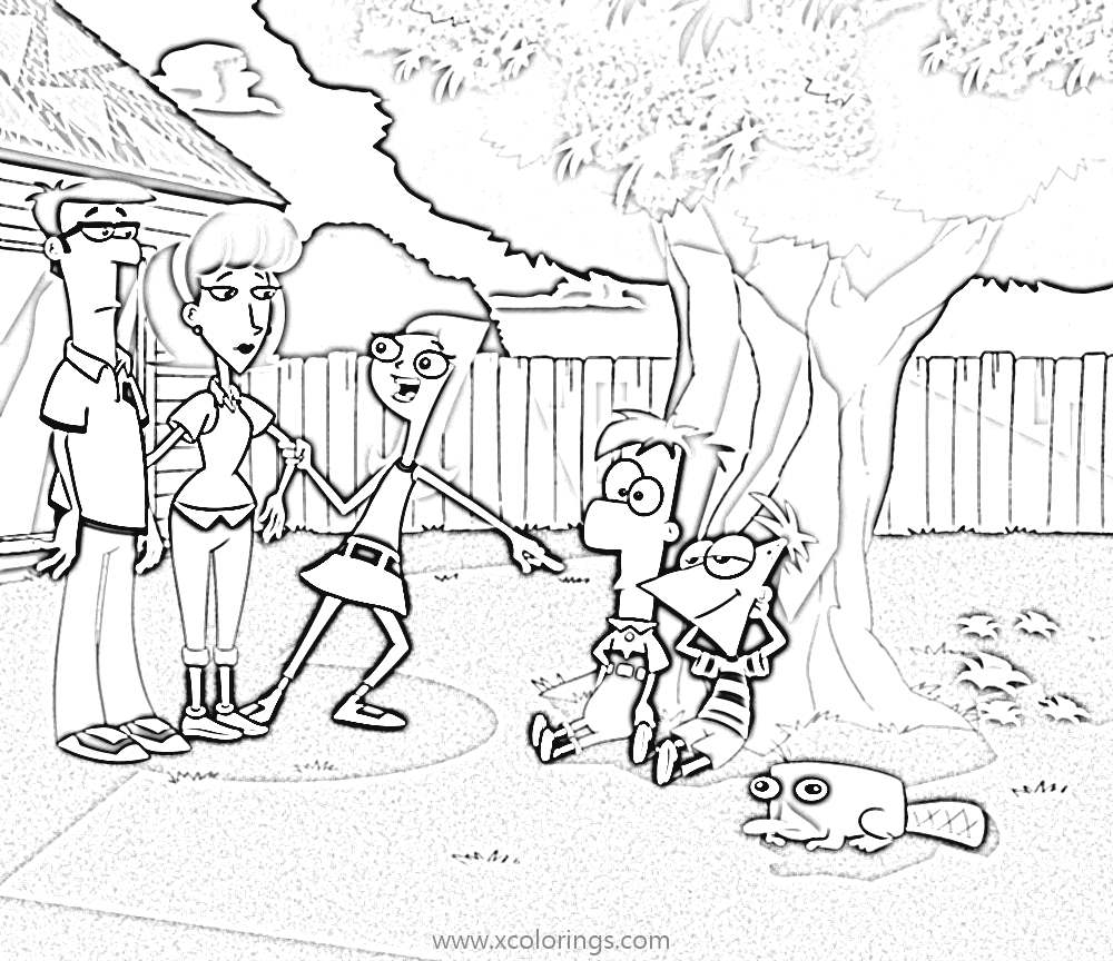 Free Family of Phineas and Ferb Coloring Pages printable