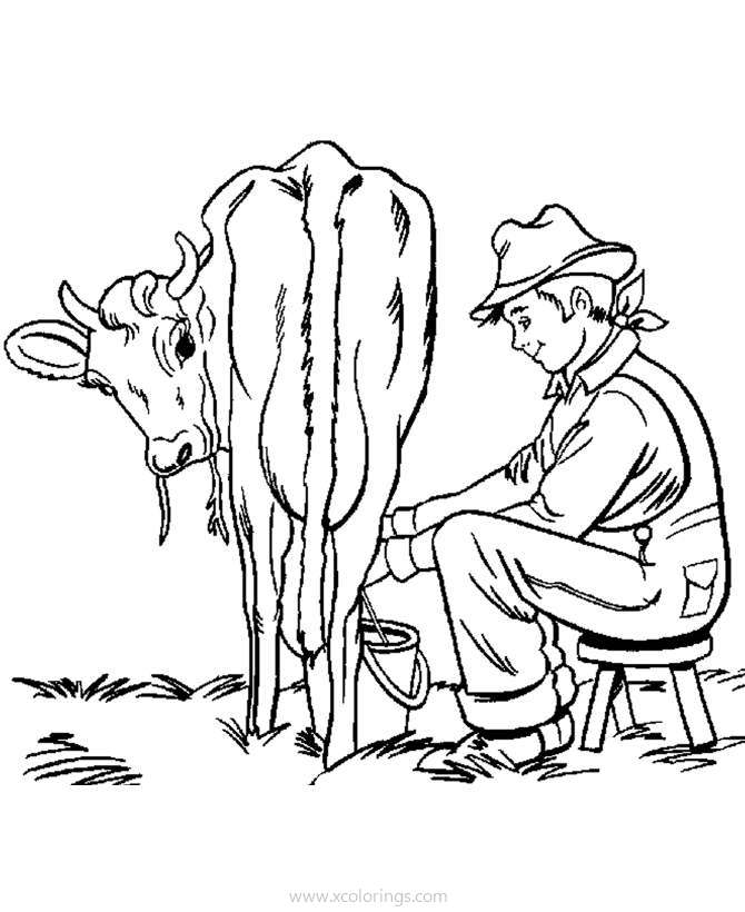 Free Farm Work with Cow Coloring Page printable