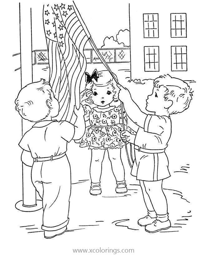 Free Fourth of July Coloring Pages Children and Flag printable