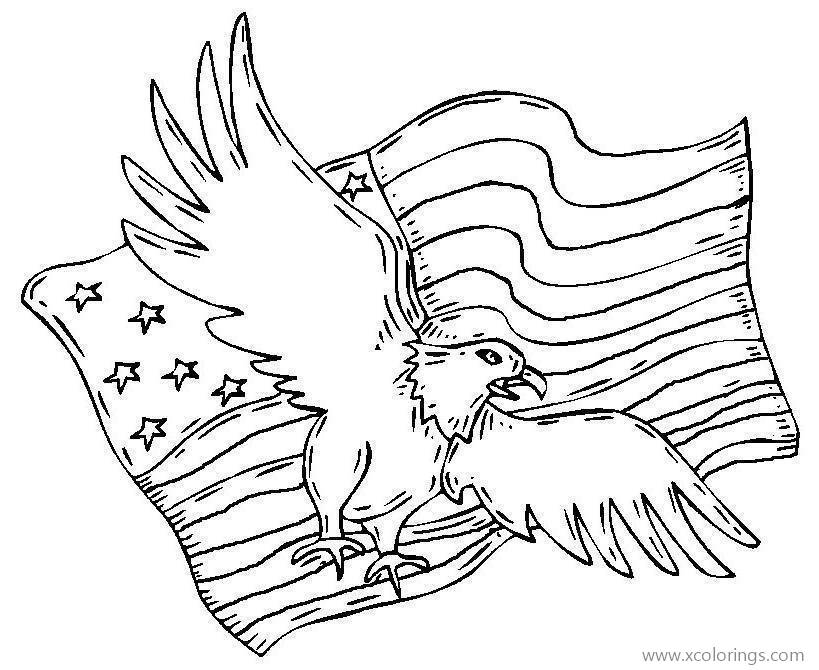 Free Fourth of July Coloring Pages Flag and Eagle printable