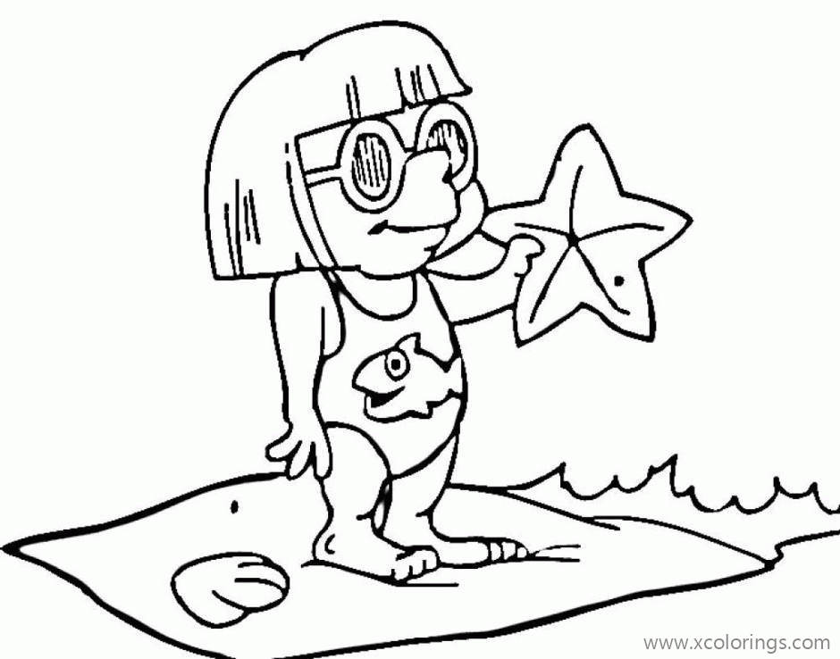 Free Girl Found A Starfish Coloring Pages printable