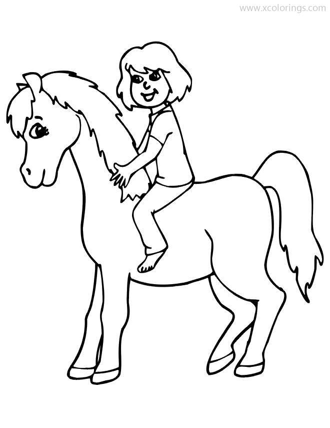 Free Girl Riding Baby Horse under the Tree Coloring Pages printable