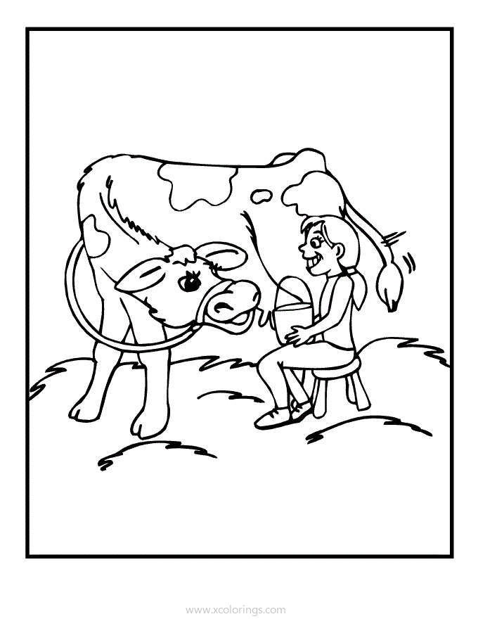 Free Girl and Cow Coloring Pages printable