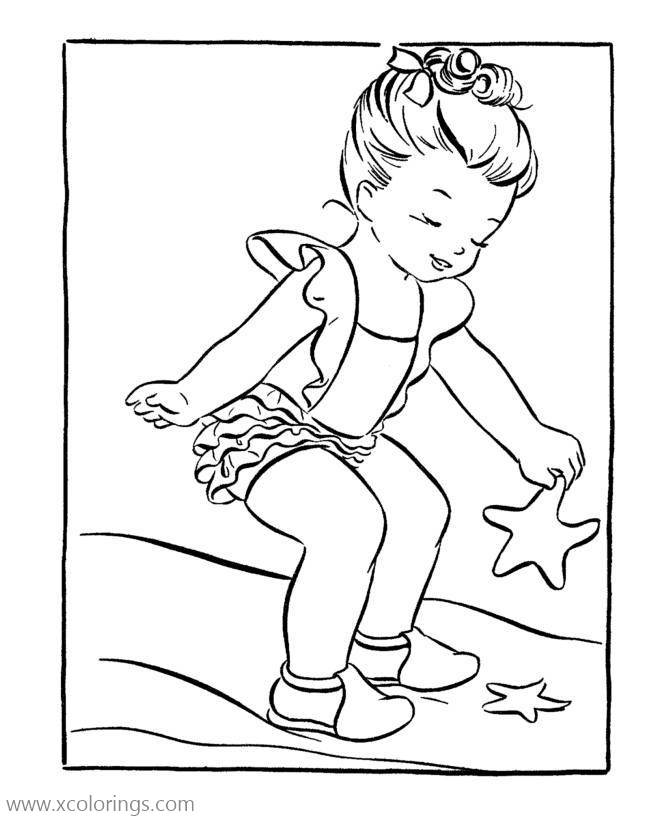 Free Girl and Starfish Coloring Pages printable