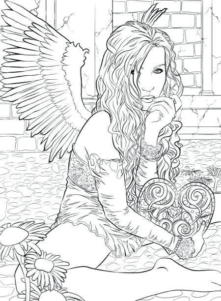 Free Gothic Coloring Pages Angel and Heart printable