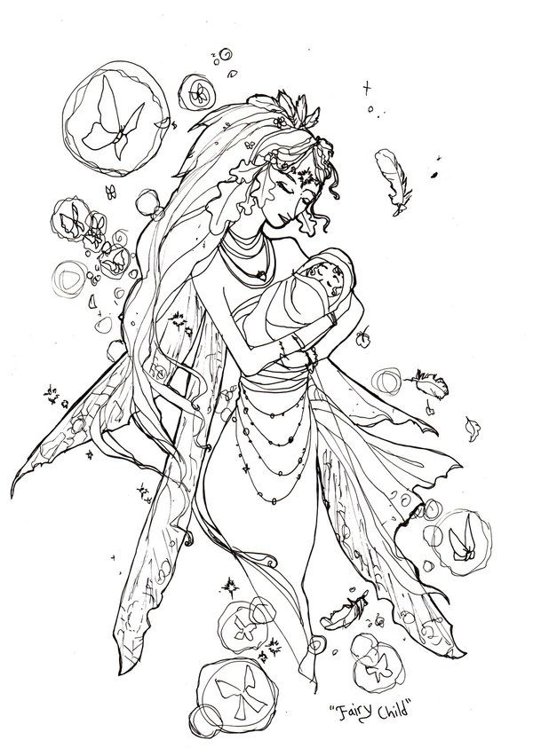 Free Gothic Coloring Pages Fairy and Baby printable